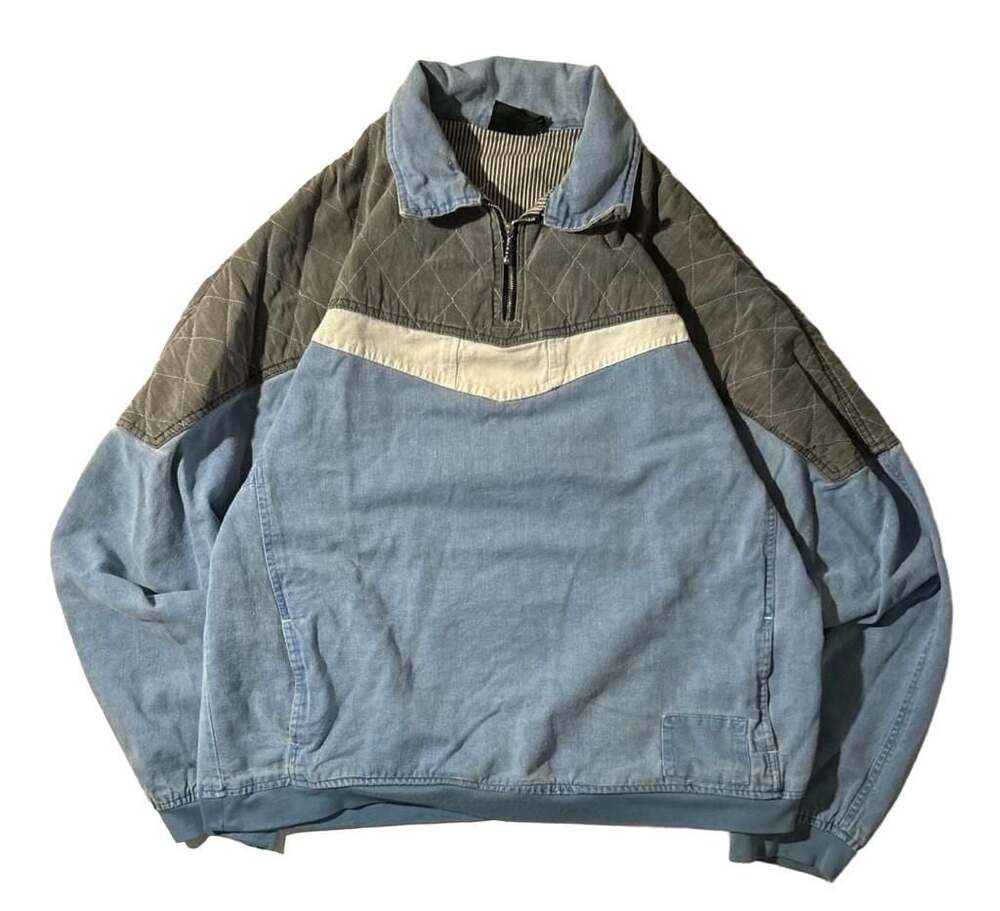 VTG 80s Gotcha Surf Wear Quarter Zip Pullover Denim Quilted Jacket Size XL